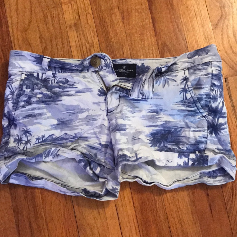 printed jean shorts